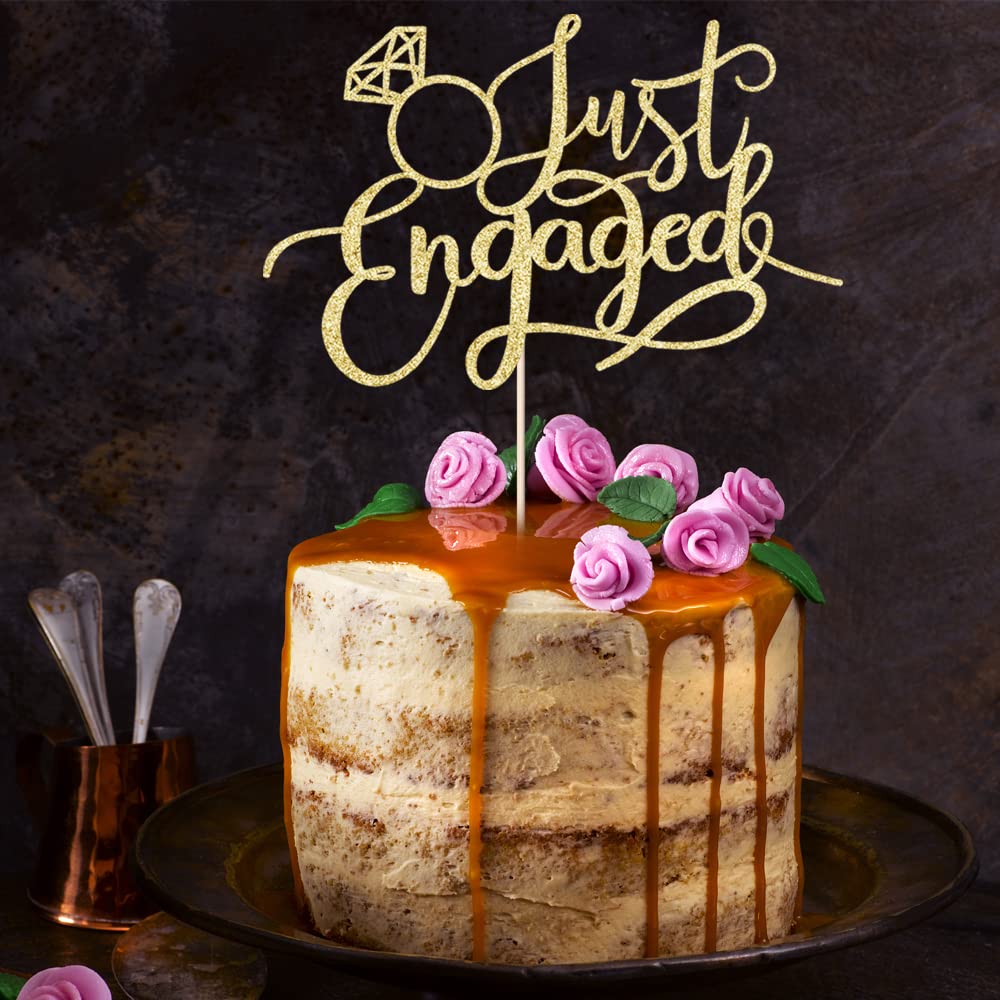 Sodasos Gold Just Engaged Cake Topper for Engagement Party Decorations