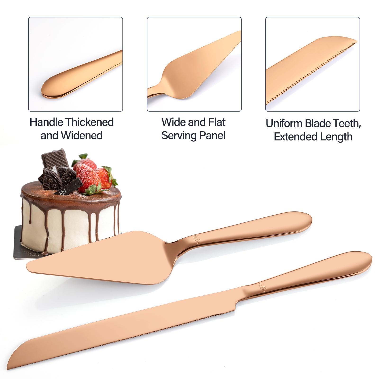 Wedding Cake Knife and Server Set, Integral Stainless Steel Longer Cake Cutter and Wider Pie