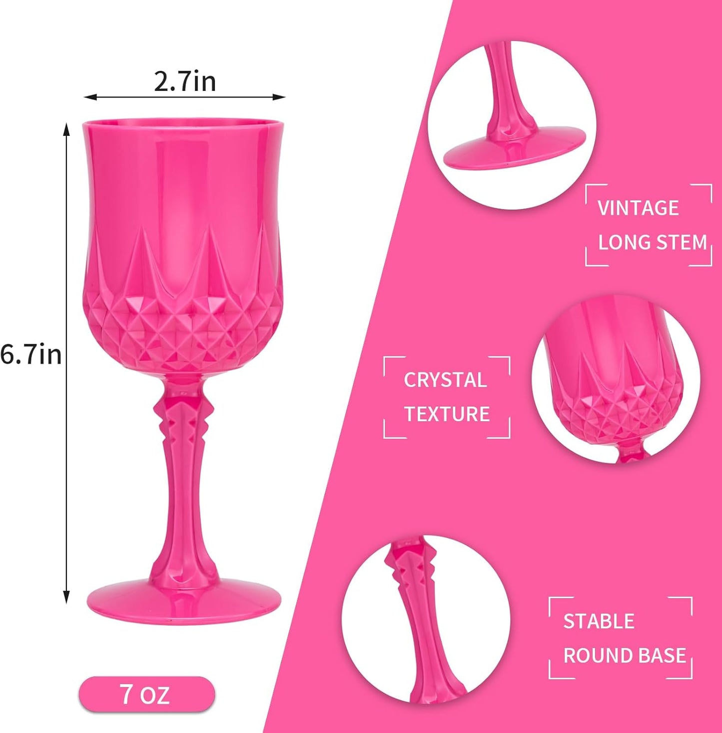 Plastic Vintage Wine Glasses 7OZ Plastic Goblets Vintage Drinking Glasses 48PCS Retro Wedding Glassware Water Goblets Reusable Drinking Cups for Party,Reception,Celebration,Bar,Whiskey(Rose Pink)