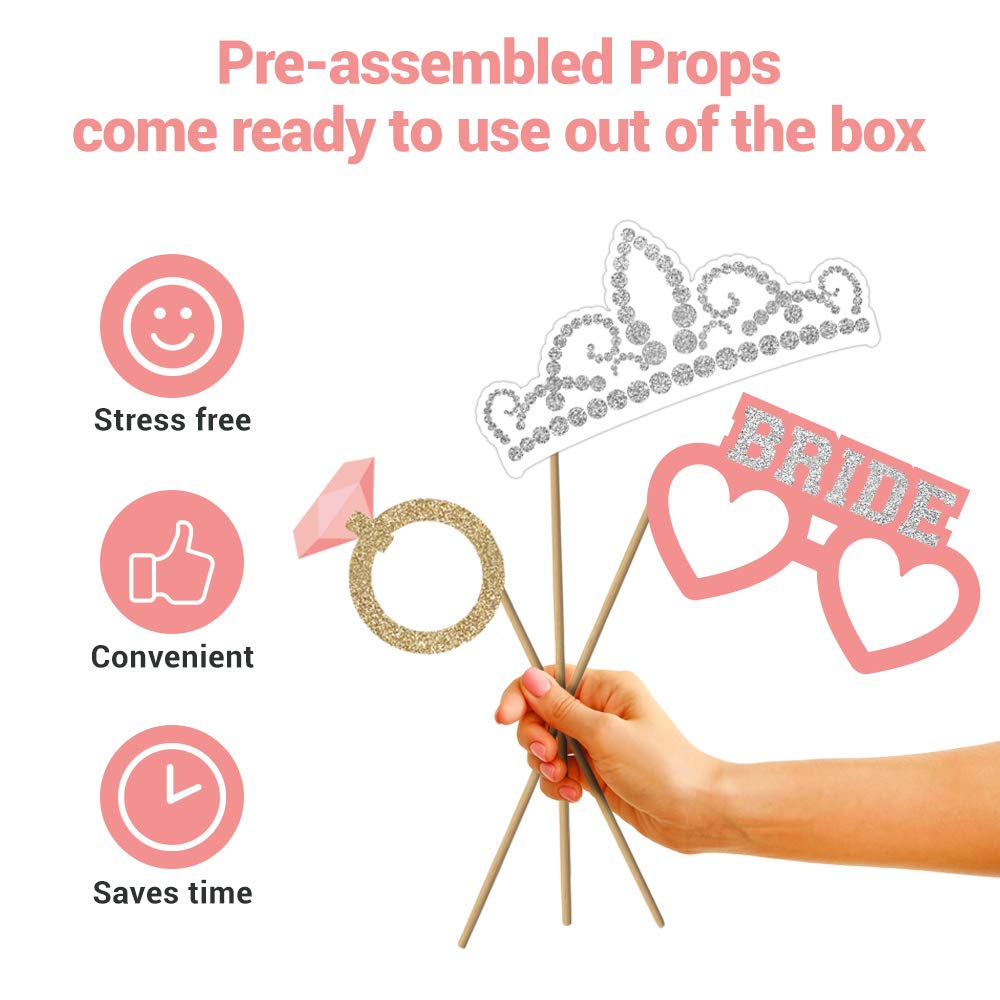 Fully Assembled Wedding Photo Booth Props - Set of 40 - Pink & Teal