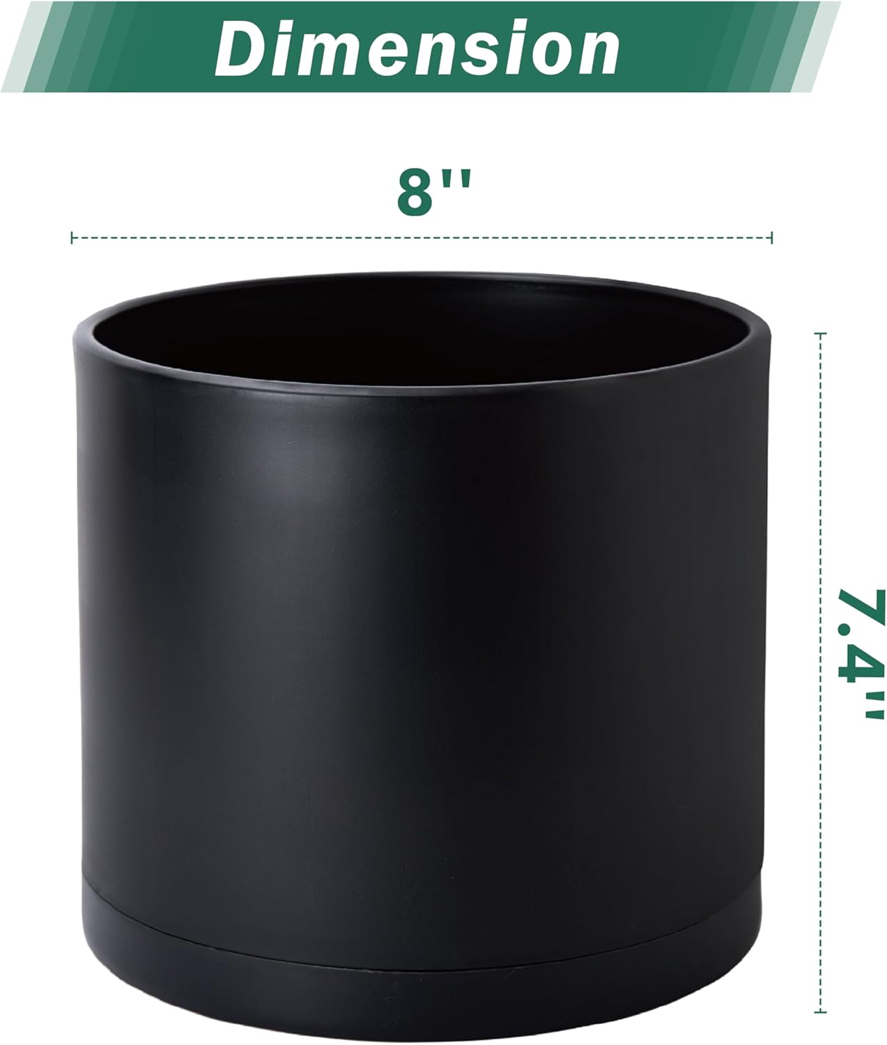 D'vine Dev 2 Pack 8 Inch Modern Plastic Plant Pots, Cylindrical Garden Planters for Plants with Drainage Holes and Saucers, Black, 74-Y-M-1