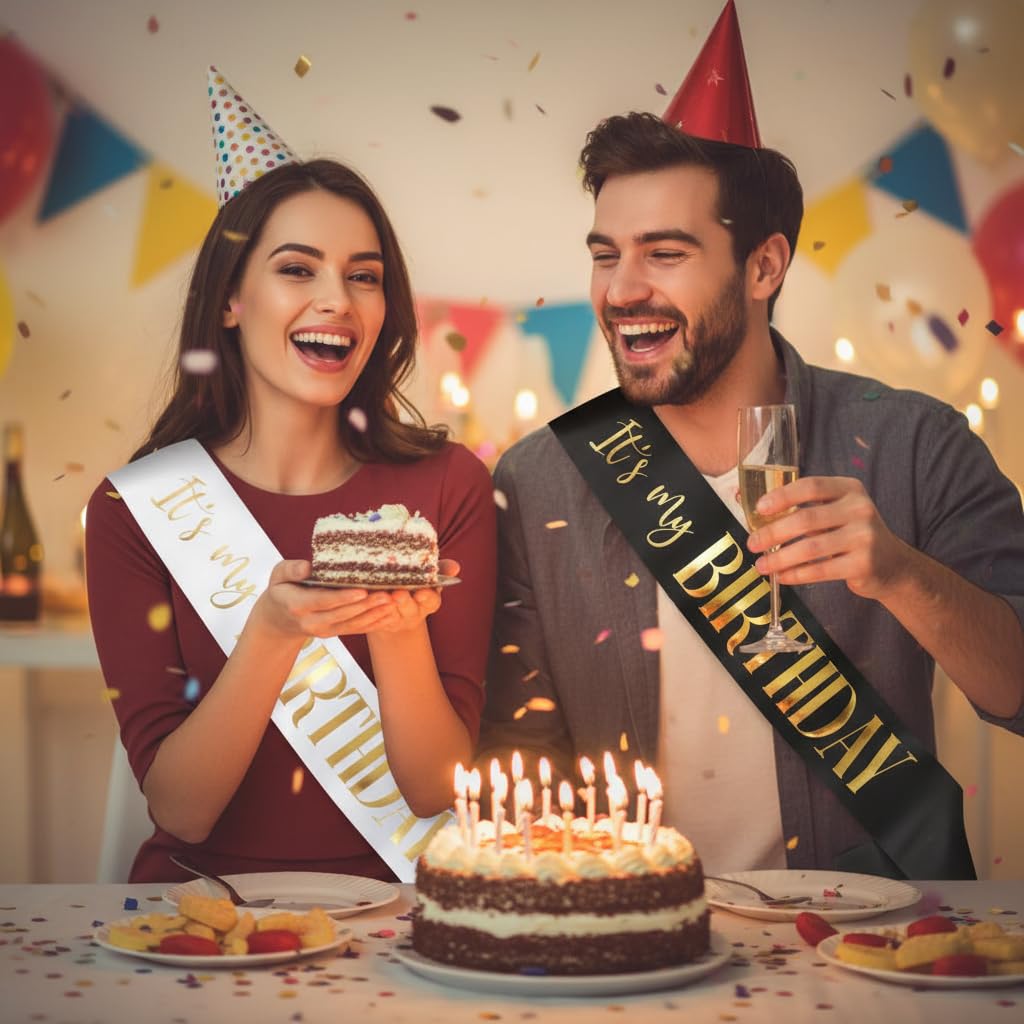 Docooniver 2 Pack It's my Birthday Sash for Women Men Adult Girls Kids Happy Birthday Decorations