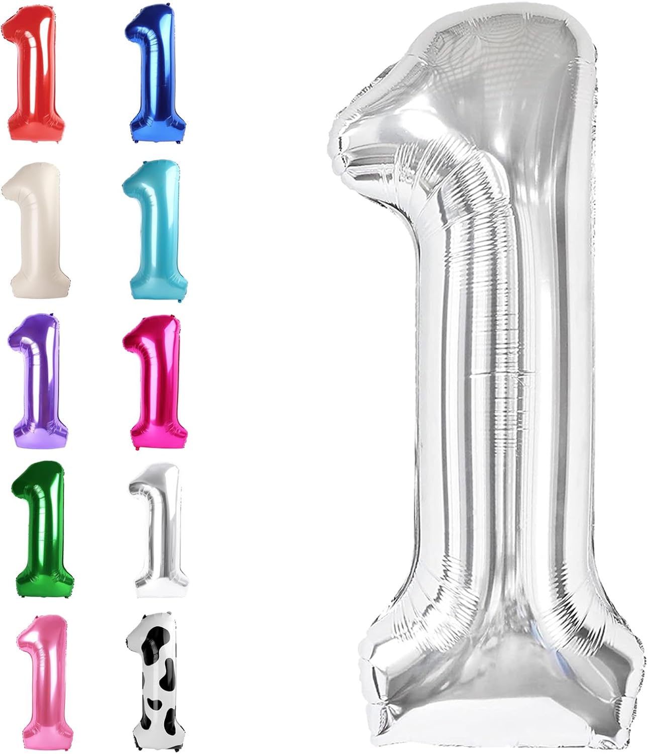 Silver Number 1 Balloon 40 inch, 1 Number Birthday Balloon for Boy Girl, Silver One for 1st 10 11 12 16 18 Birthday Party, Anniversary Celebration Number Balloons