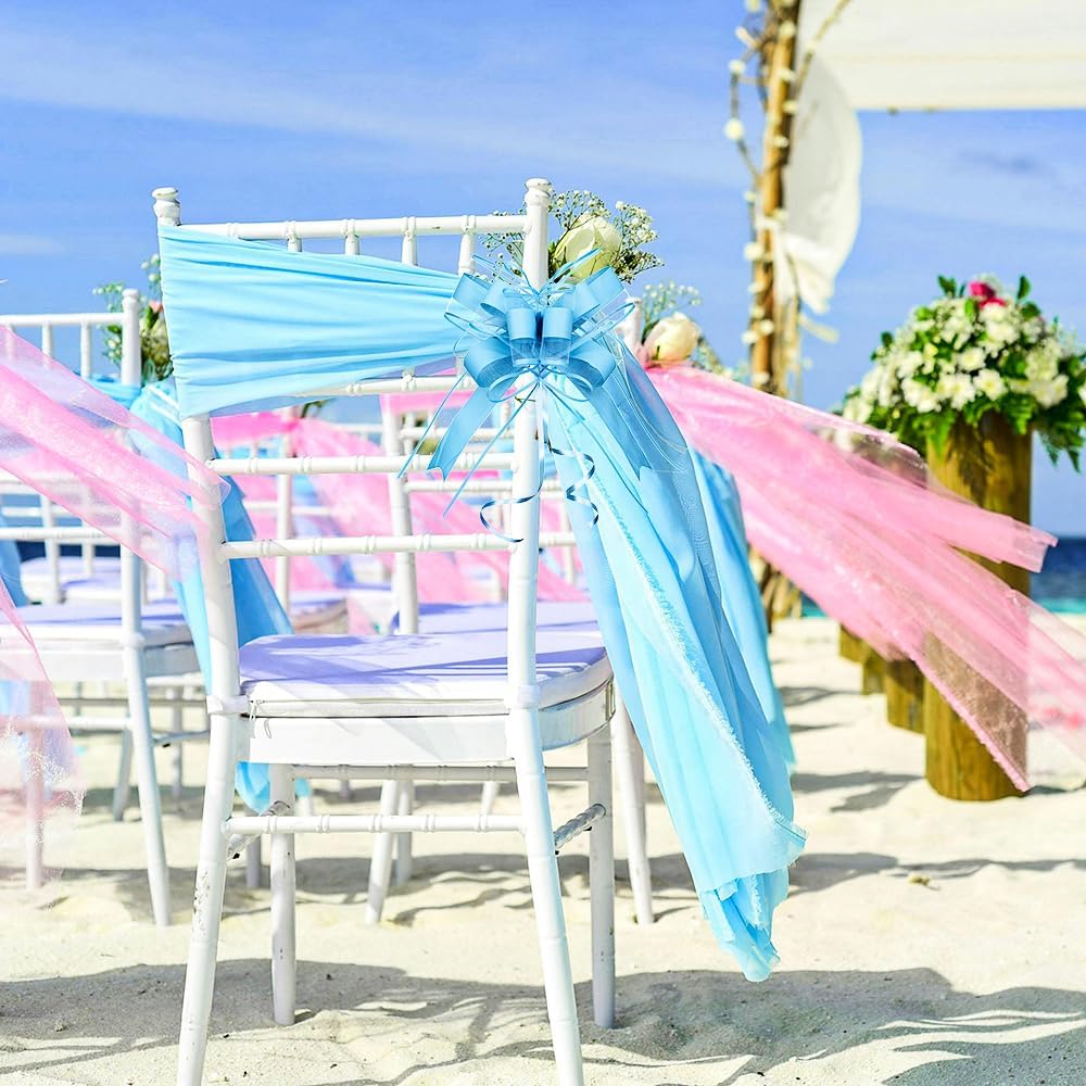 WEWILUCK Gift Wrap Bows Big, Blue Bow for Gift Baskets, Flower Bouquet, Paper, Pull Bows for Gift Wrapping, Gift Bag, Box, Baby Showers(8 inches, 10PCS)