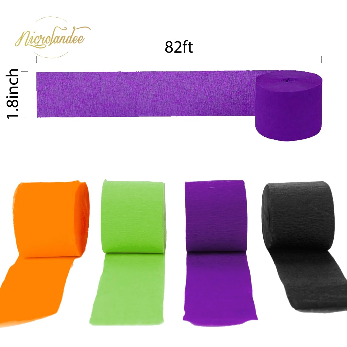 NICROLANDEE Halloween Crepe Paper Streamer Black & Orange 8 Rolls 82ft Long