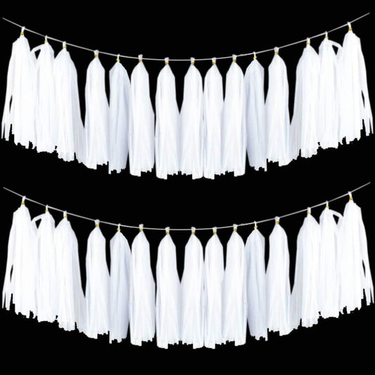 Aimto 20pcs White Shiny Tassel Garland Banner Tissue Paper Tassels for Party Decorations