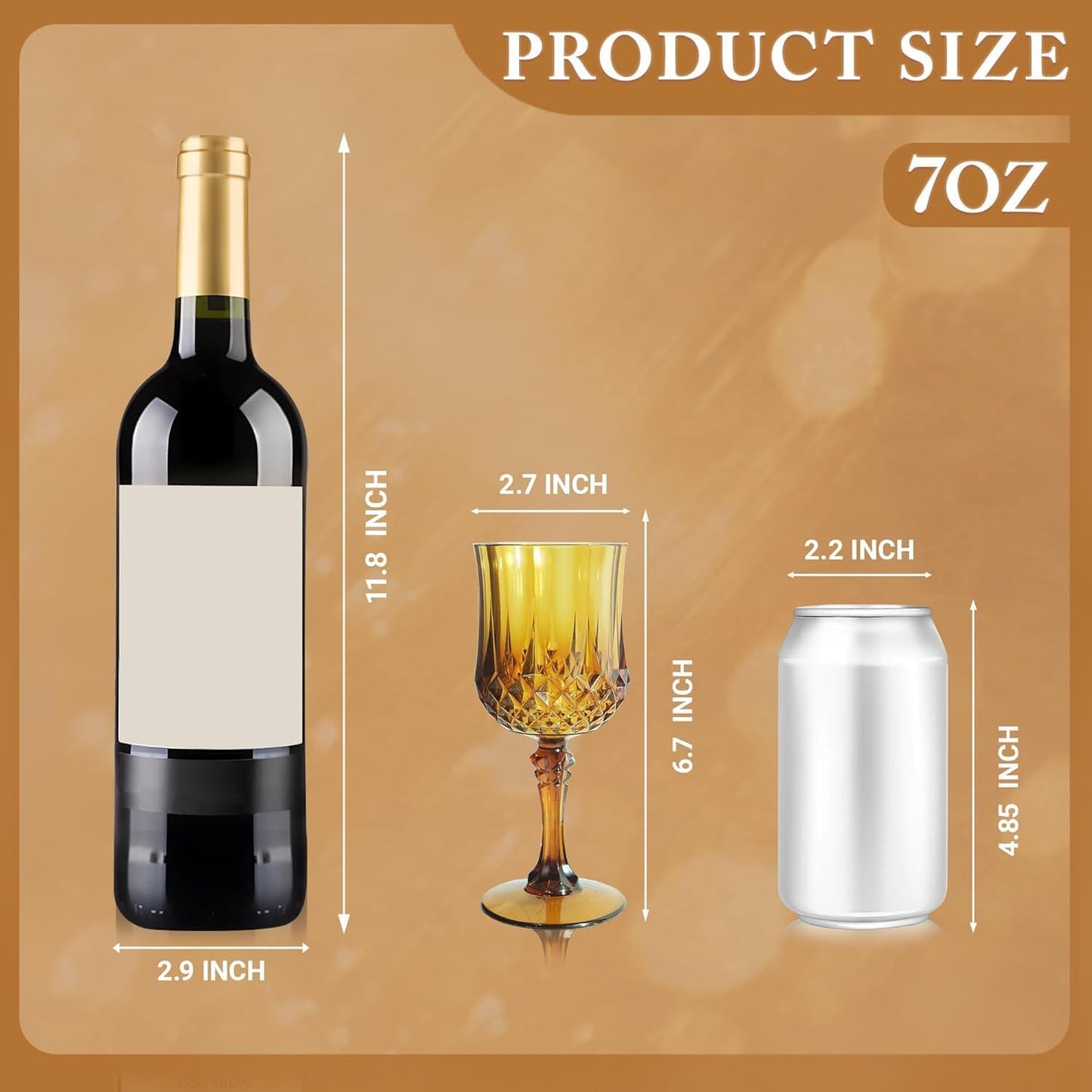 Plastic Wine Glasses，100PCS Amber Plastic Goblets Vintage Style Cordial Drinking Glasses for Wedding Reception, Grand Event Party Supplies (100, Amber)
