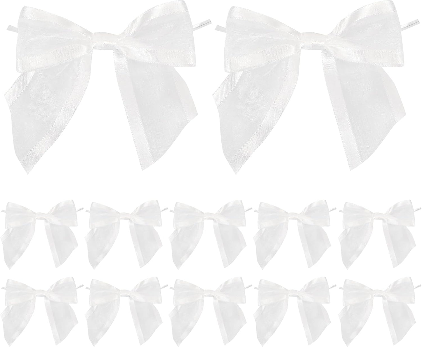 AIMUDI White Bows for Wedding Decor 4" Premade White Christmas Tree Bows Pre Tied White Bows for Crafts Small White Gift Bows Organza Fabric Bows for Treat Bags, Gift Wrapping, Baby Shower -12 Counts