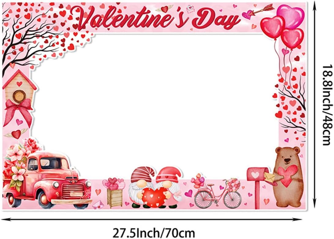 Valentine's Day Photo Booth Props Frame Pink Heart Valentine's Day Theme Selfie Photo Booth Picture Frame Photobooth Props for Photoshoot Posing Signs for Valentine Day Wedding Festival Party Decor