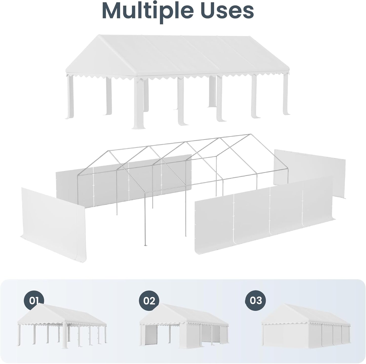 PHI VILLA 26'x16' Outdoor Heavy Duty Party Tent Large Commercial Canopy Wedding Event Shelter with Removable and Opaque Sidewalls for Patio Outdoor Garden Events, White