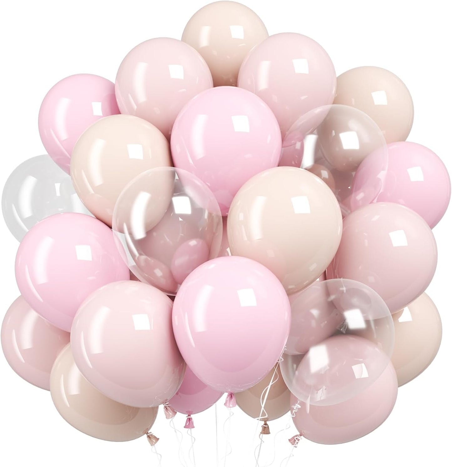Pink Beige Balloons,50Pcs 12 Inch Blush Pink Cream and Clear Balloons for Girl Baby Boho Birthday, Bridal Shower, Bachelorette, Wedding Party Supplies