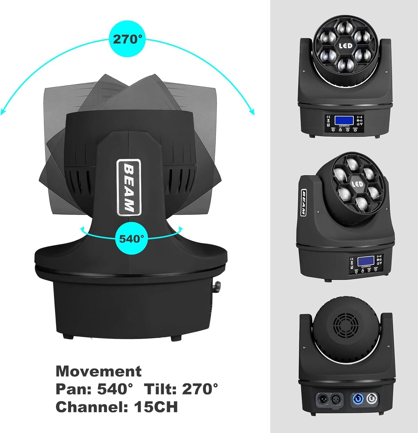 6x15W Mini Bee Eye Moving Head DJ Light, 90W LED RGBW Stage Light Rotate Beam Spot Effect, DMX Sound Activated Remote Control for Parties Wedding Bar Church Show (RGBW 4in1)