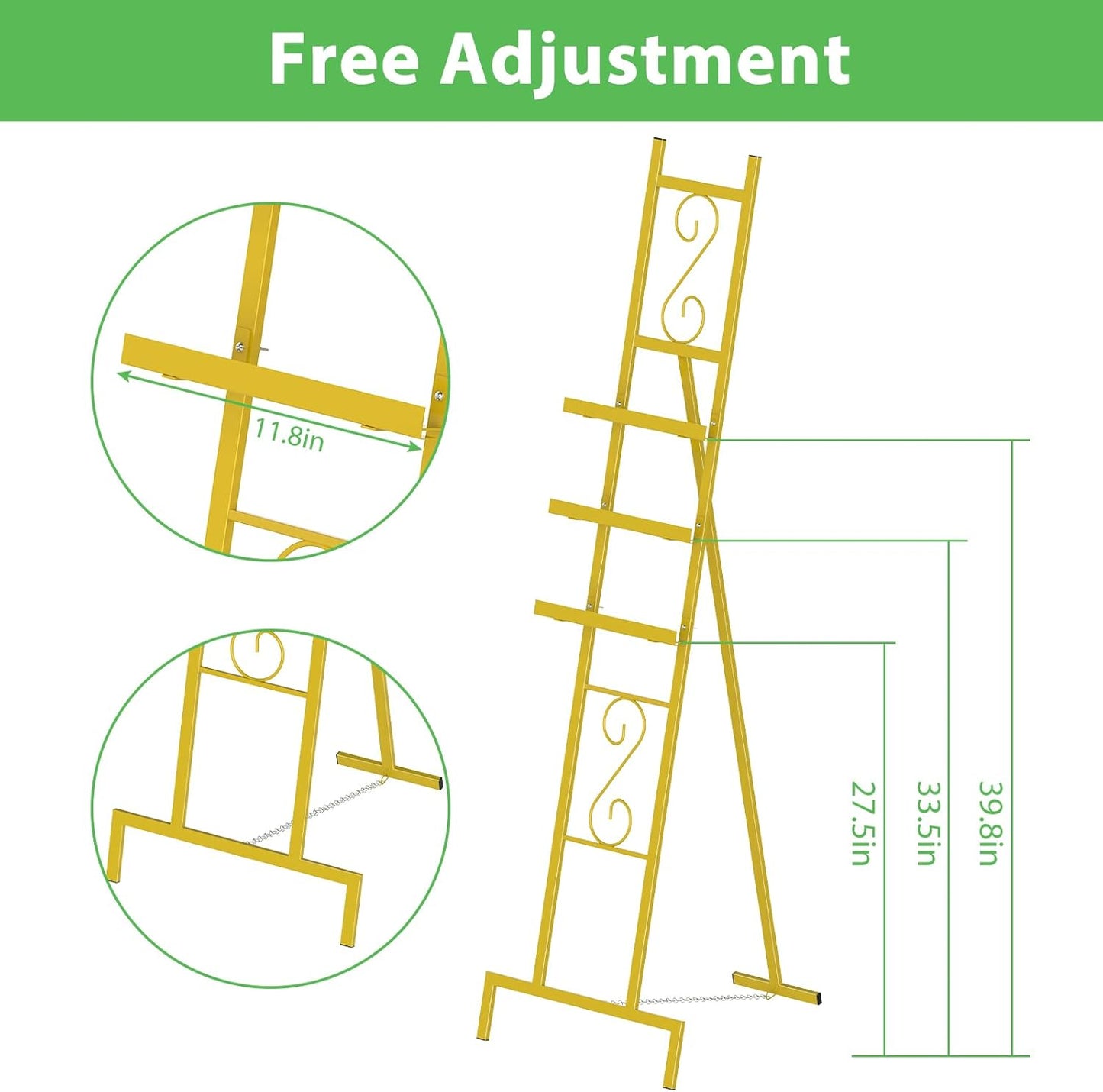 Skcoipsra 58IN Gold Easel Stand for Sign, 3 Tier Adjustable Larger Wedding Welcome Sign Holder, Art Poster Display Stand Free Standing with Chain, 17x17x58 Inch