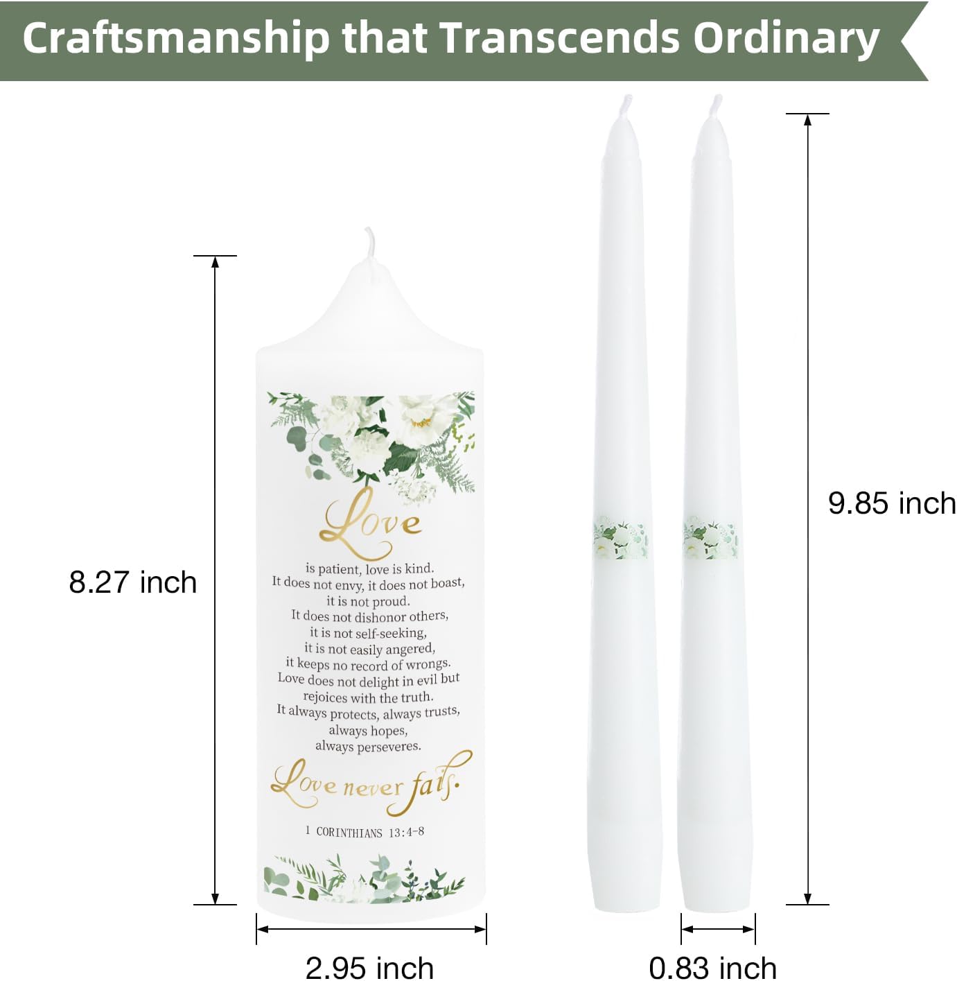 Extrogif 3 Unity Wedding Candles Set with Candle Holder for Ceremony Set, Glass Candlesticks and Pillar Taper Candles - Catholic Bible Religious Weddings Accessories