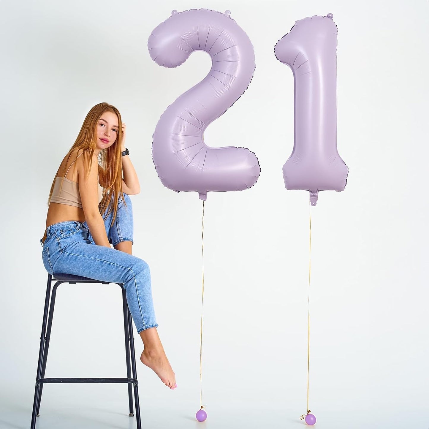 Light Purple 2 Balloons, 40 Inch Giant Lilac Helium Mylar Foil Number 0-9, Pastel Dusty Purple 2nd Birthday Balloon for Girls, Morados Numero Two Balloons for Women Anniversary Party Decorations