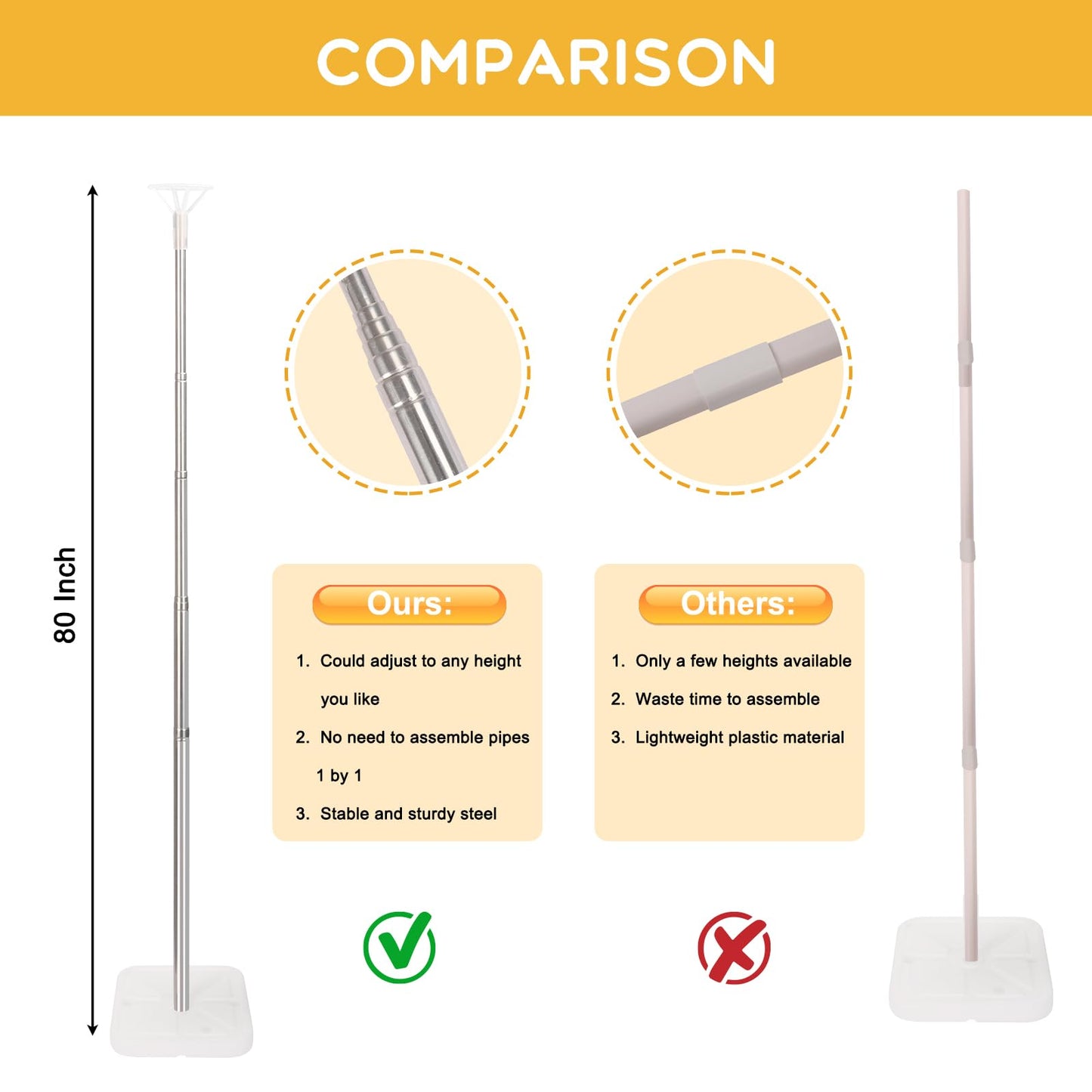 RUBFAC Balloon Column Stand Kit, Set of 2, 6.6ft Height Adjustable Column Kit, Metal Telescopic
