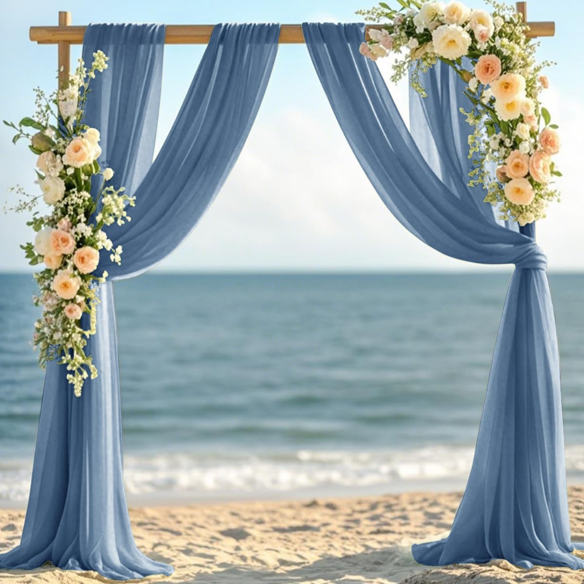 Dusty Blue Fall Elegant Arch Draping Fabric 2 Panels Outdoor 29" × 20Ft Sheer Chiffon Curtain Drapes for Wedding Ceremony Birthday Party Garden Brunch