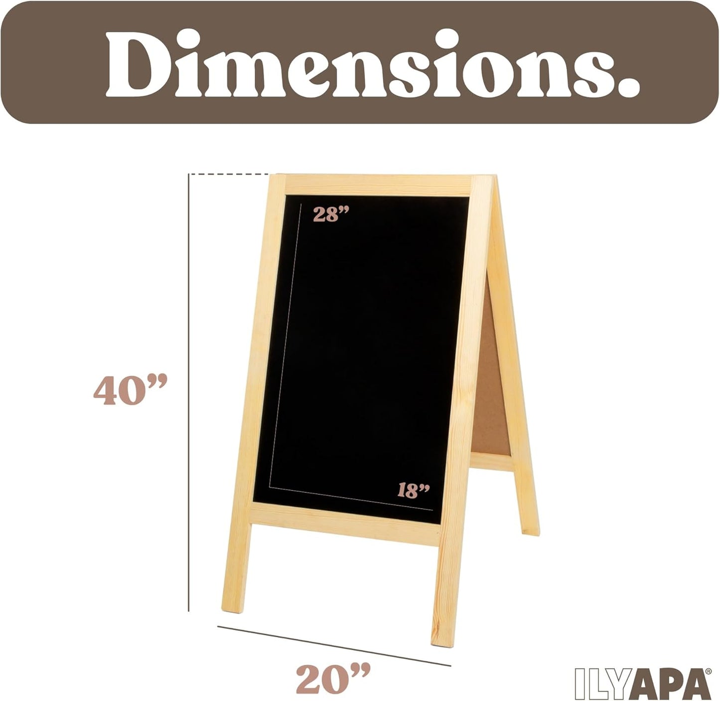 Ilyapa Wooden A-Frame Sign with Eraser & Chalk - 40 x 20 Inches Magnetic Sidewalk Chalkboard – DIY Menu Display for Restaurant, Business Or Wedding