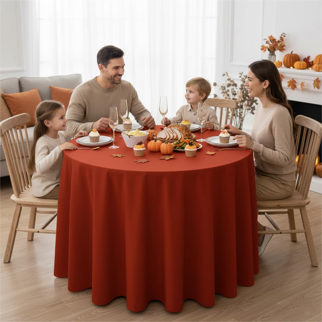 Fitable 8 Pack Round Tablecloths: Stain Resistant Wrinkle Free Fall Table Clothes, Washable Reusable Polyester Table Covers for Wedding Thanksgiving Party Birthday Banquet Reception(Rust, 120 Inch)