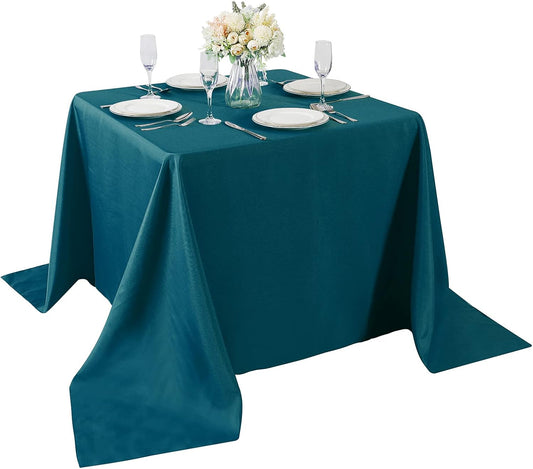 Cupuamon Square Tablecloth 90x90 inch Washable Polyester Fabric Table Cloth for Wedding Party Dining Banquet Decoration（90x90,Peacock Blue）