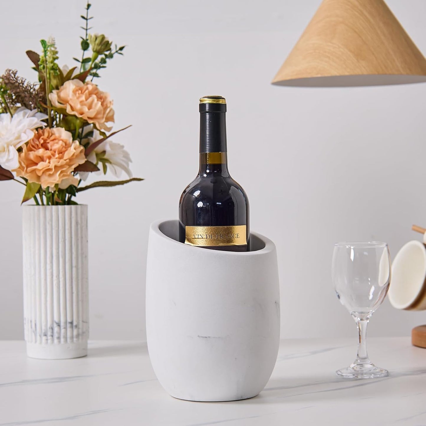 White Marble Textures Wine Chiller Bucket – 750ml Resin Cooler for Wine & Champagne Bottles, Party Bar Cart Decor – Keeps Drinks Cold, Unique Gift for Wine Lovers, Housewarming