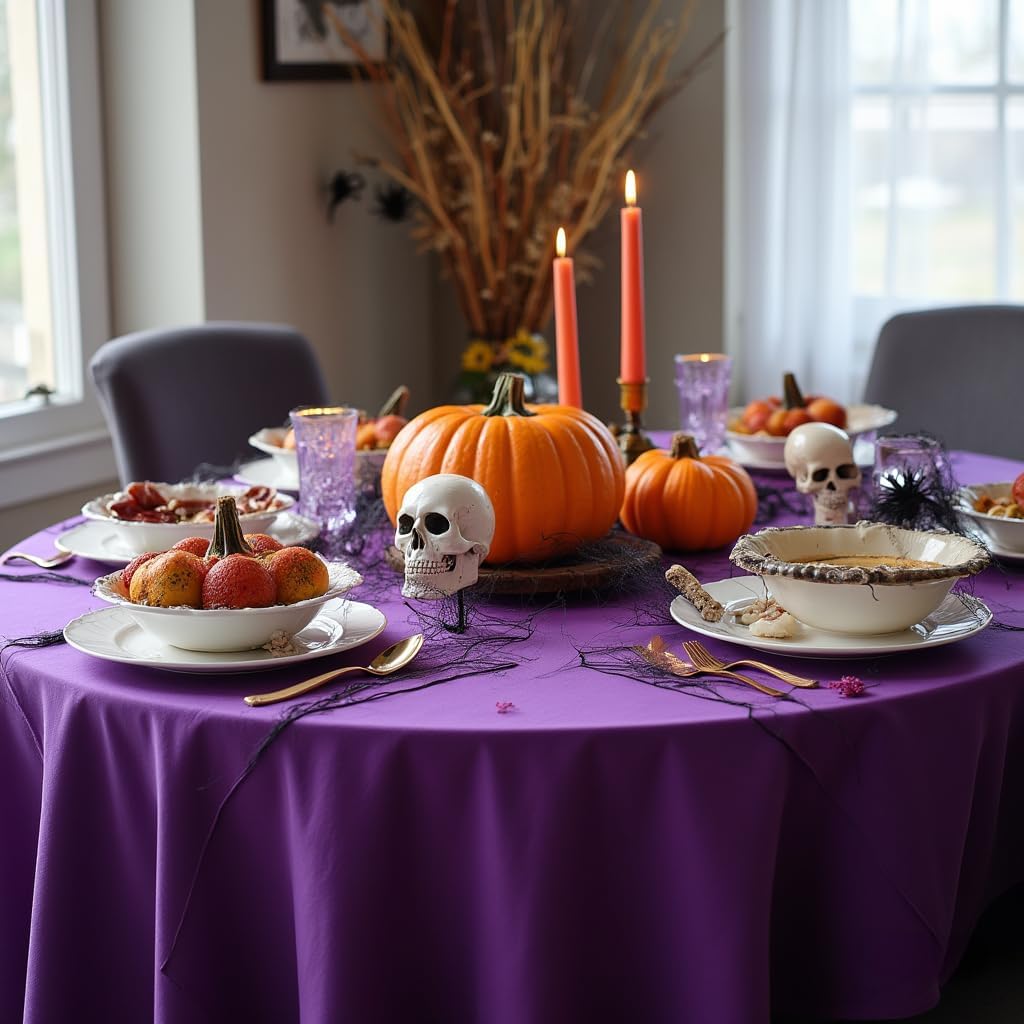 sancua Round Tablecloth - 60 Inch - Water Resistant Spill Proof Washable Polyester Table Cloth Decorative Fabric Table Cover for Dining Tables, Buffet Parties and Camping, Purple