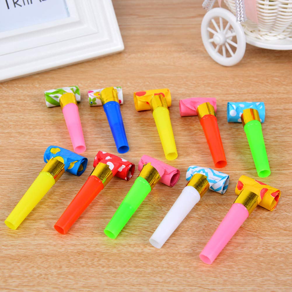 24 Pieces Party Blower Noisemakers Blowouts Whistles Party Squawkers Fringed Noise Maker Blowouts