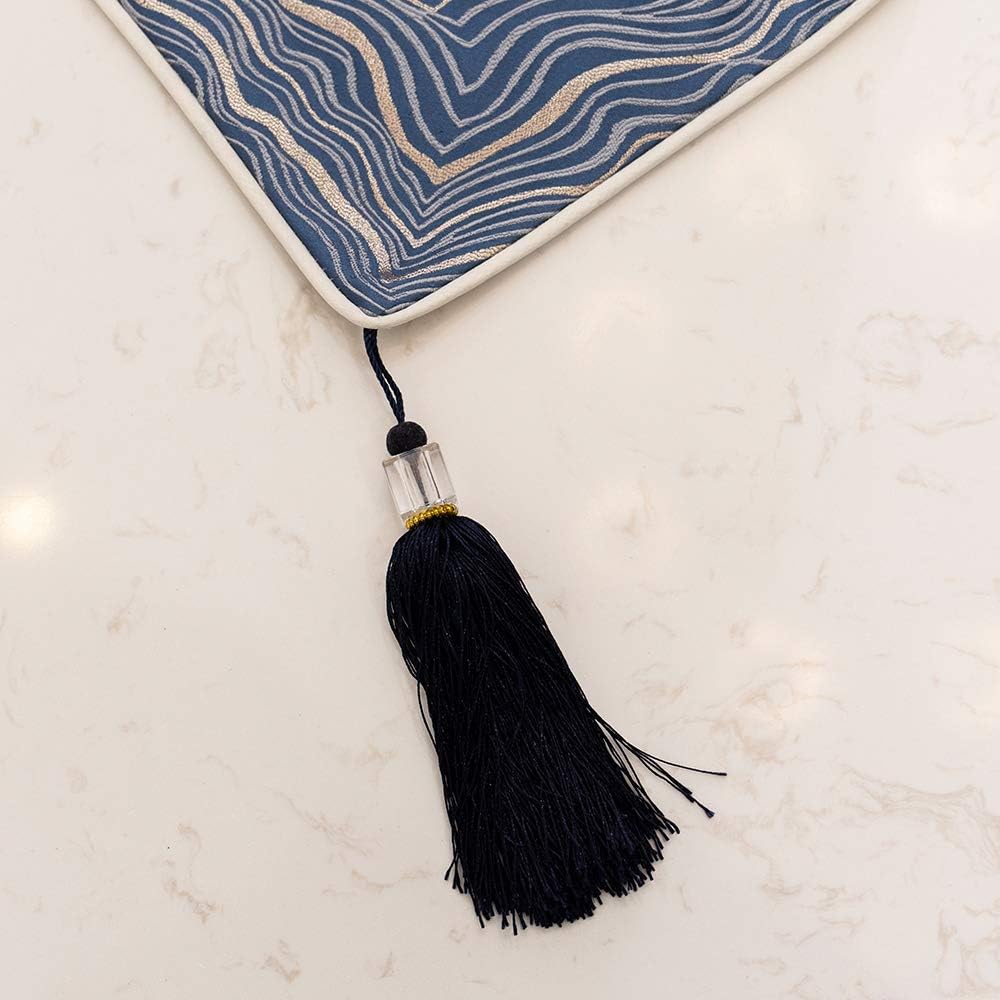 Avigers 12 x 72 Inch Decorative Luxury Abstract Striped Navy Blue Table Runners with Tassels for Home Living Room Bedroom Art Decor Wedding