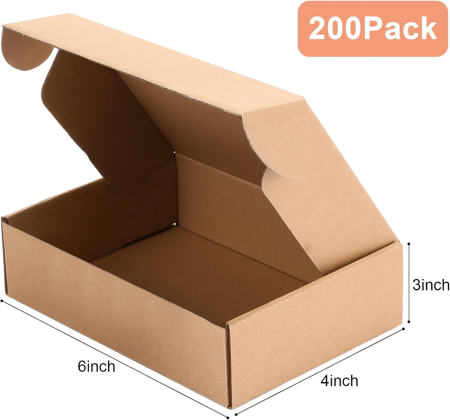 Qilery 200 Pcs Shipping Boxes Cardboard Gift Corrugated Cardboard Brown Boxes Mailer Packaging for Mailing Small Business Present (6 x 4 x 3 Inch)