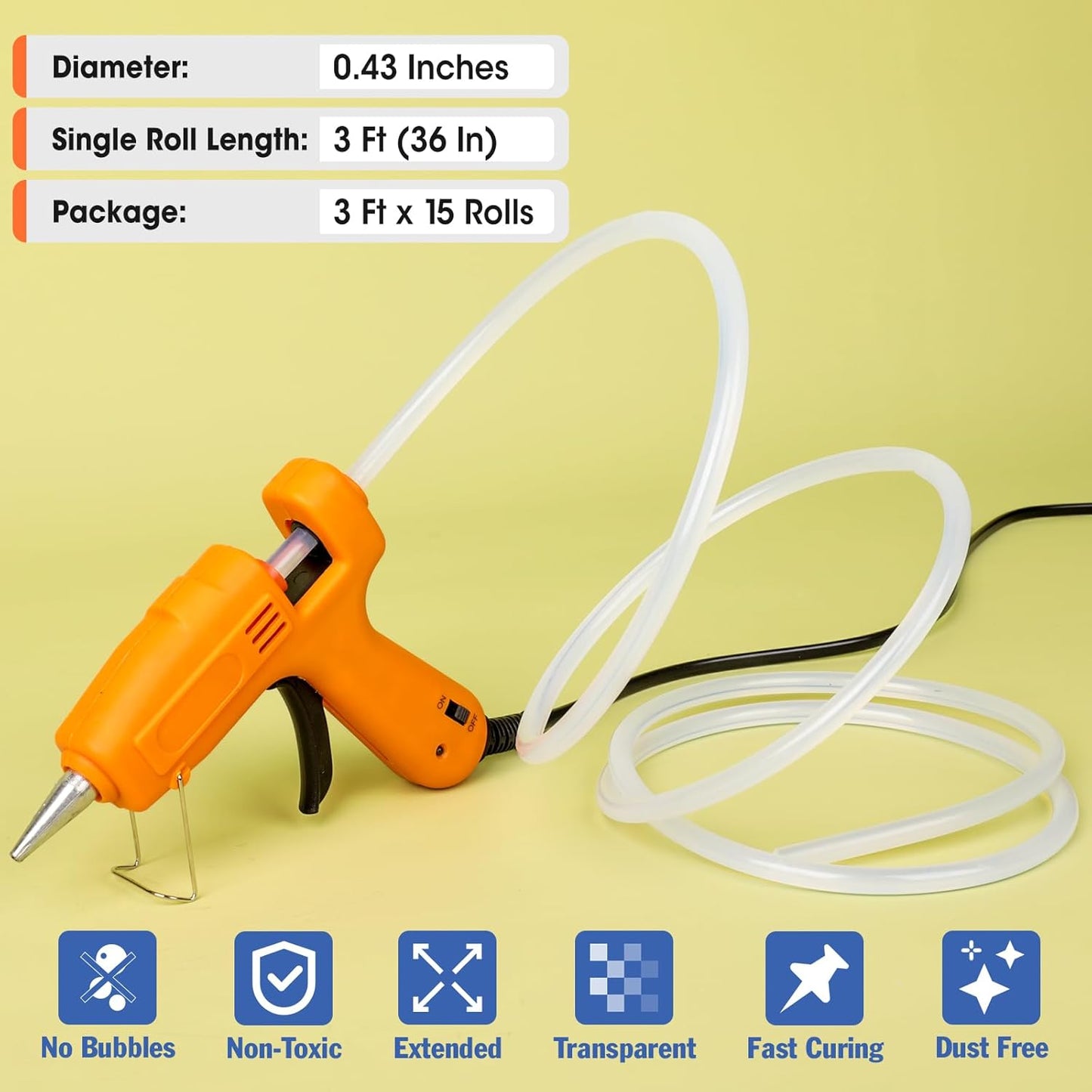 15 Rolls Hot Glue Sticks, Each Full Size 3 FT Long x 0.43" Diameter Glue Sticks for Glue Gun, Widely Used in Wood, Metal, Glass, Plastic, Floral, Fabric, and More