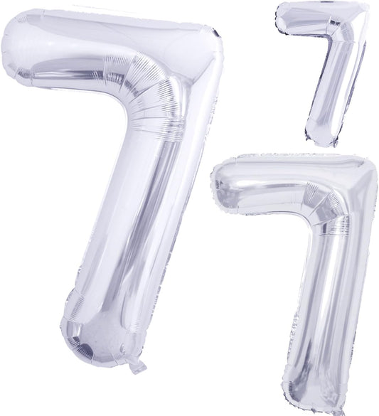 GOER Silver Foil Balloons Number 7,Huge Number Balloons for 7th Birthday Party Supplies Anniversary Decorations(3 pcs,42 inch,32 inc,16inch)