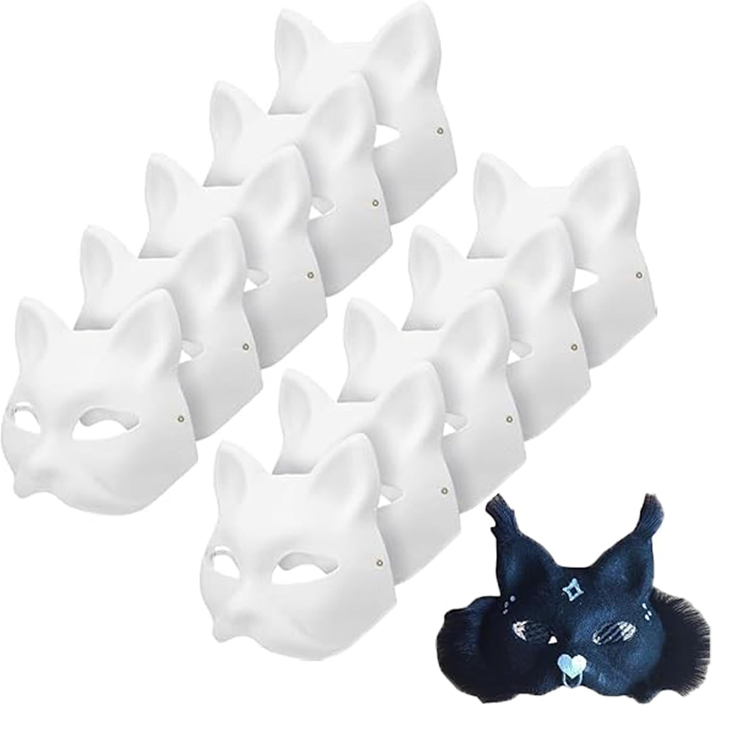 Apettoey 10PCS Cat Masks - White Therian Masks for Masquerade, Halloween, Kids Cosplay & Costume