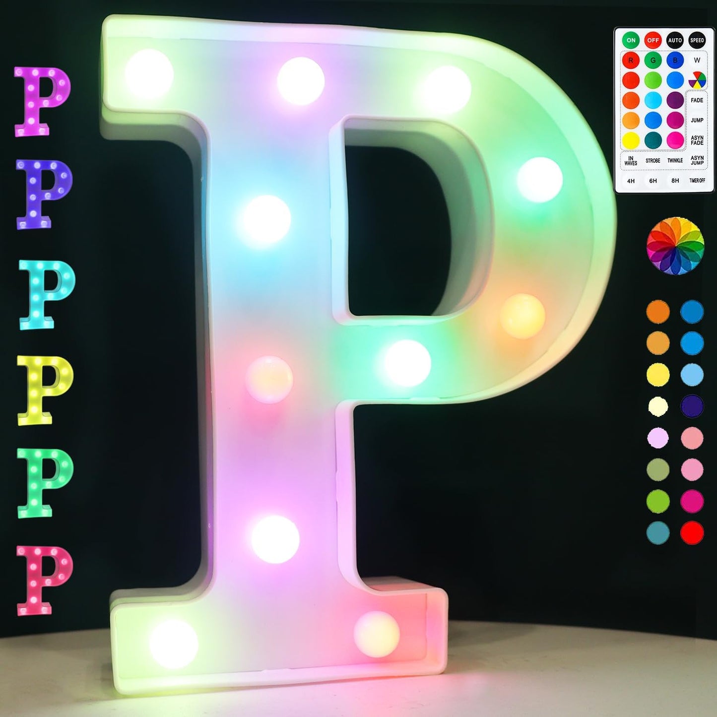 Light Up Colorful LED Marquee Letter lights, 18 Colors Changing Alphabet Letters Sign with Remote Timer for Night Light Girls Bedroom Wedding Birthday Party Lamp Christmas Home Bar Decor- Colorful P