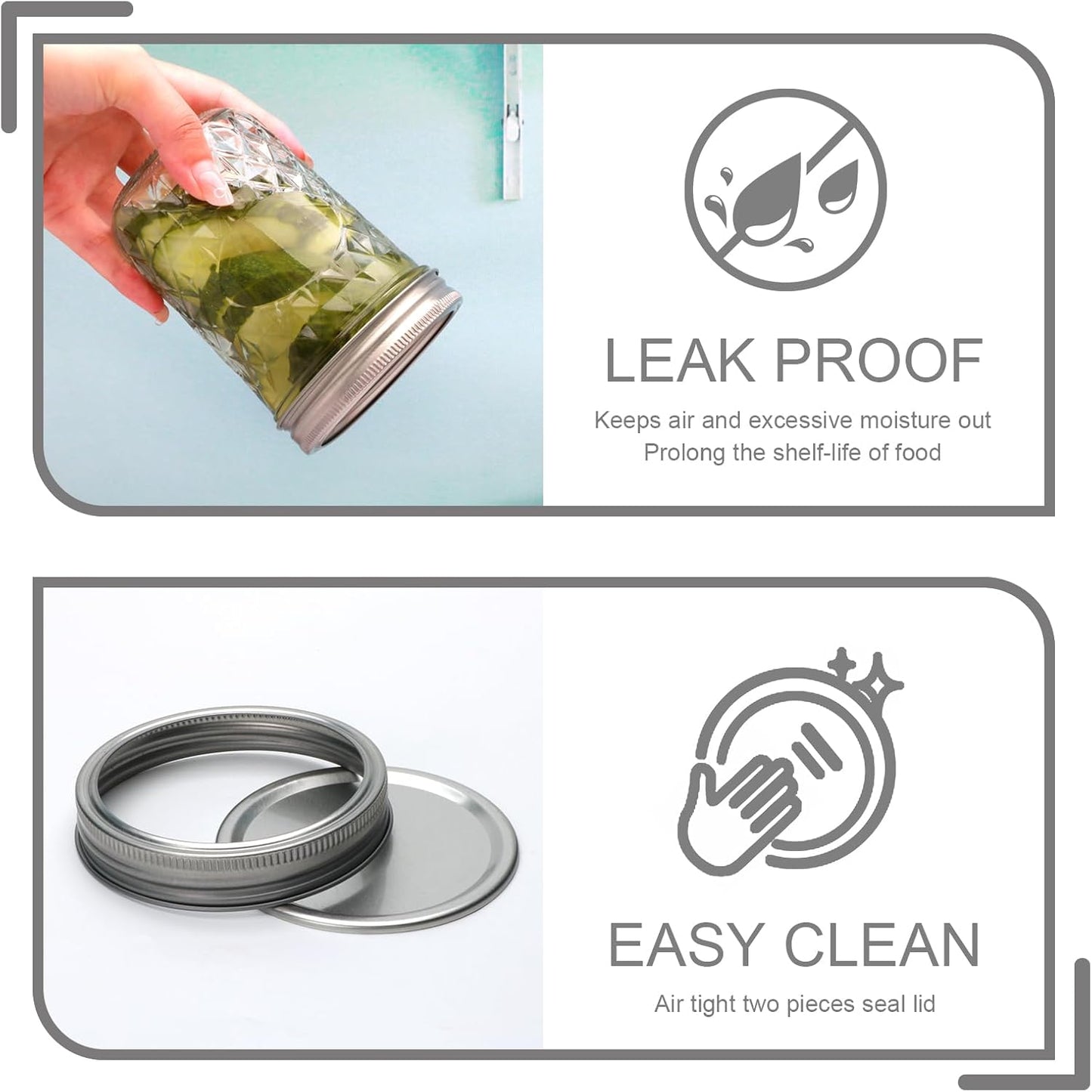 Mason Jars 16oz,Canning Jars with Metal Airtight Lids and Bands,Wide Mouth Mason Jars Ideal for Spice, Jam, Honey, Jelly, Yogurt, overnight oats,Meal Prep, Wedding Favors,6Pack