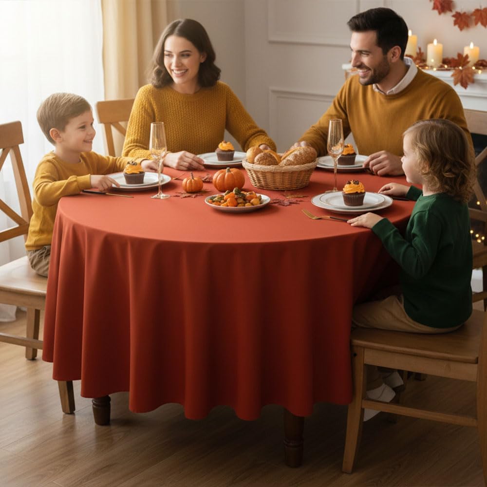 Fitable 8 Pack Round Tablecloths: Stain Resistant Wrinkle Free Fall Table Clothes, Washable Reusable Polyester Table Covers for Wedding Thanksgiving Party Birthday Banquet Reception(Rust, 84 Inch)