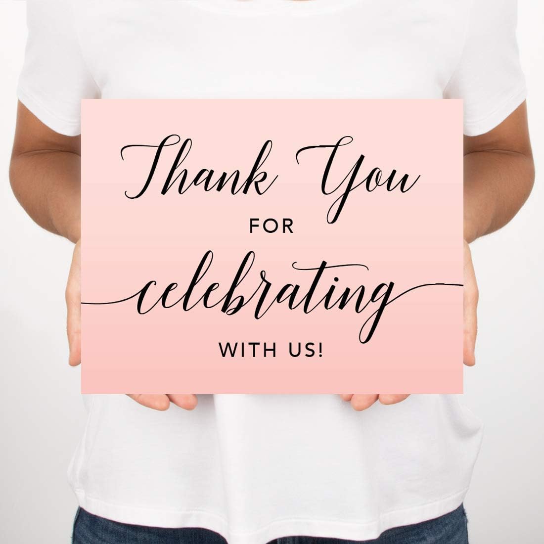 Andaz Press Blush Pink Rose Elegant Party Collection, 8.5x11-inch Unframed Party Sign, Thank You for Celebrating With Us, 1-Pack, Party Favor Table Signage Decor