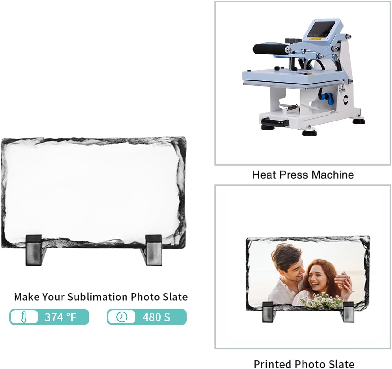 PYD Life 12 Pack Sublimation Photo Slates Rock Blanks 3.5 x 5.5 Inch Bulk Stone Frame White with Display Holder for Heat Transfer Printing