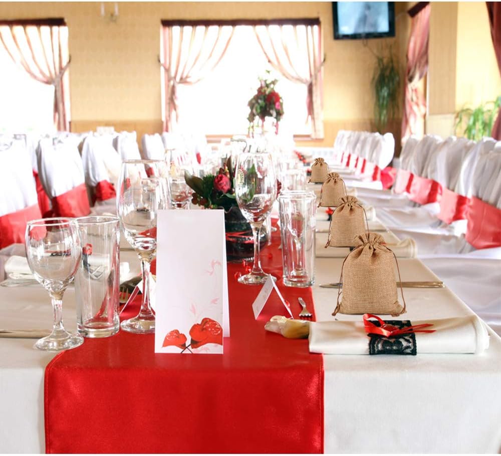 Lucky Monet 25/50/100PCS Burlap Gift Bags Wedding Hessian Jute Bags Linen Jewelry Pouches with Drawstring for Birthday, Party, Wedding Favors, Present, Art and DIY Craft (50Pcs, Coffee, 4” x 6”)