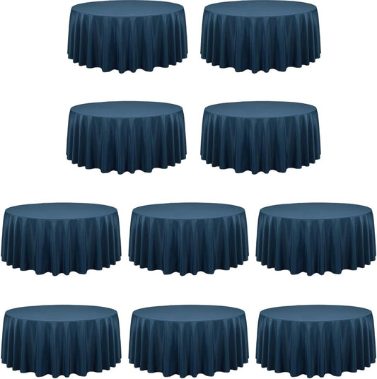 LTC LINENS 10 Pack 120 Inch Round Tablecloth Navy Blue - Bulk for 60 Inch Round Table Floor Length - Washable, Wrinkle Resistant Polyester Fabric Cloth for Parties