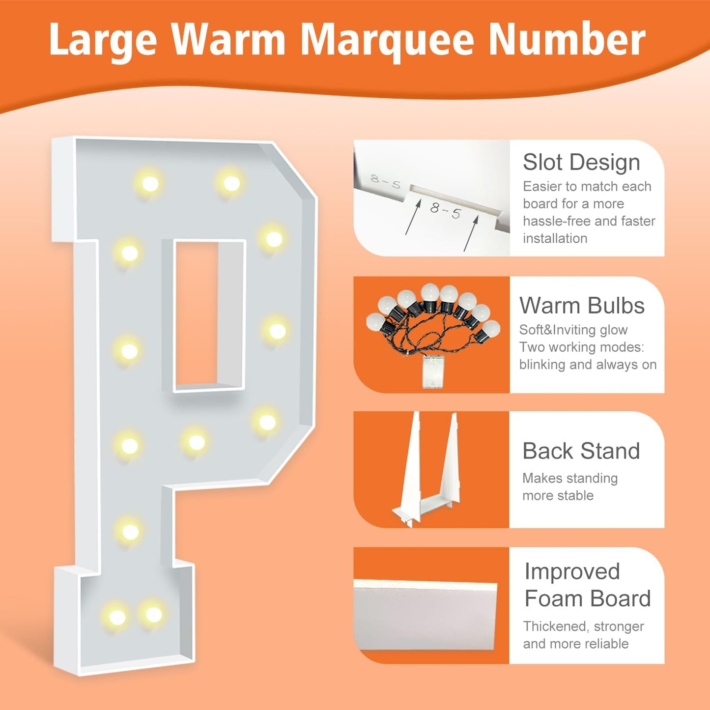 4FT Light Up Marquee Letters P, Large Lighted Letters for Party Backdrop Decor, Mosaic Cardboard Letter for Weddings, Birthdays, Anniversaries, New Year's Celebrations, Easy to Assemble