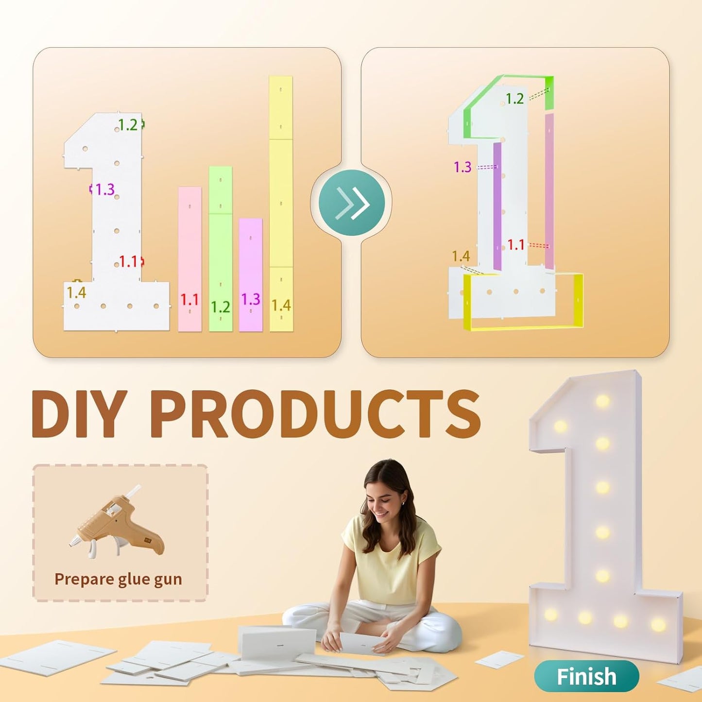 imprsv 4FT Marquee Numbers, Light Up Numbers 6 for 16th 60th Birthday Decorations, Large Light Up 6 Anniversary Party Deco, Pre-Cut Foam Board Kit