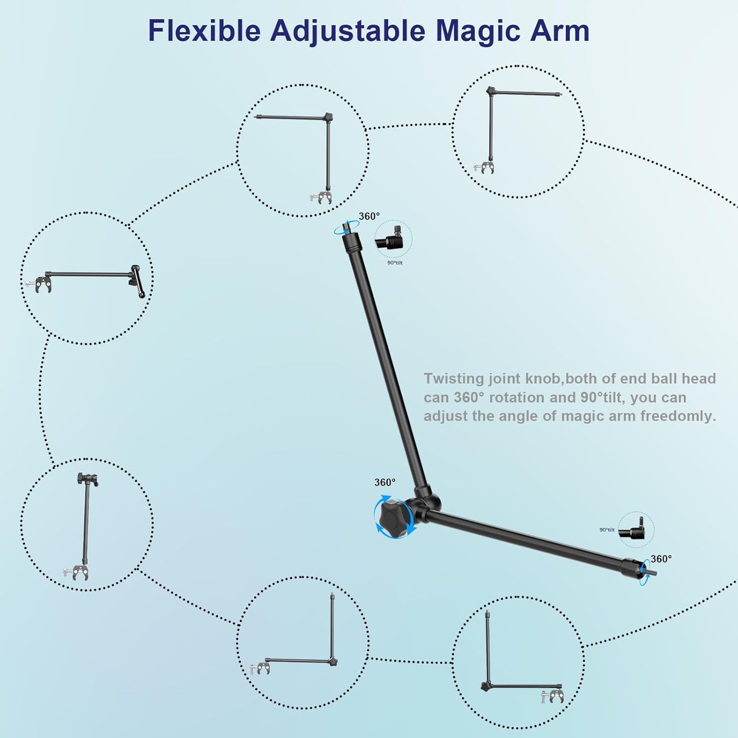 Microphone Stand Holder,21.5" Long Flexible Adjustable Magic Arm Super Crab Clamp Mic Clip 3/8"-16 to 5/8"-27 Adapter Mount,Compatible with Shure/Fifine /AT2020 /Pyle/Blue Snowball/Razer