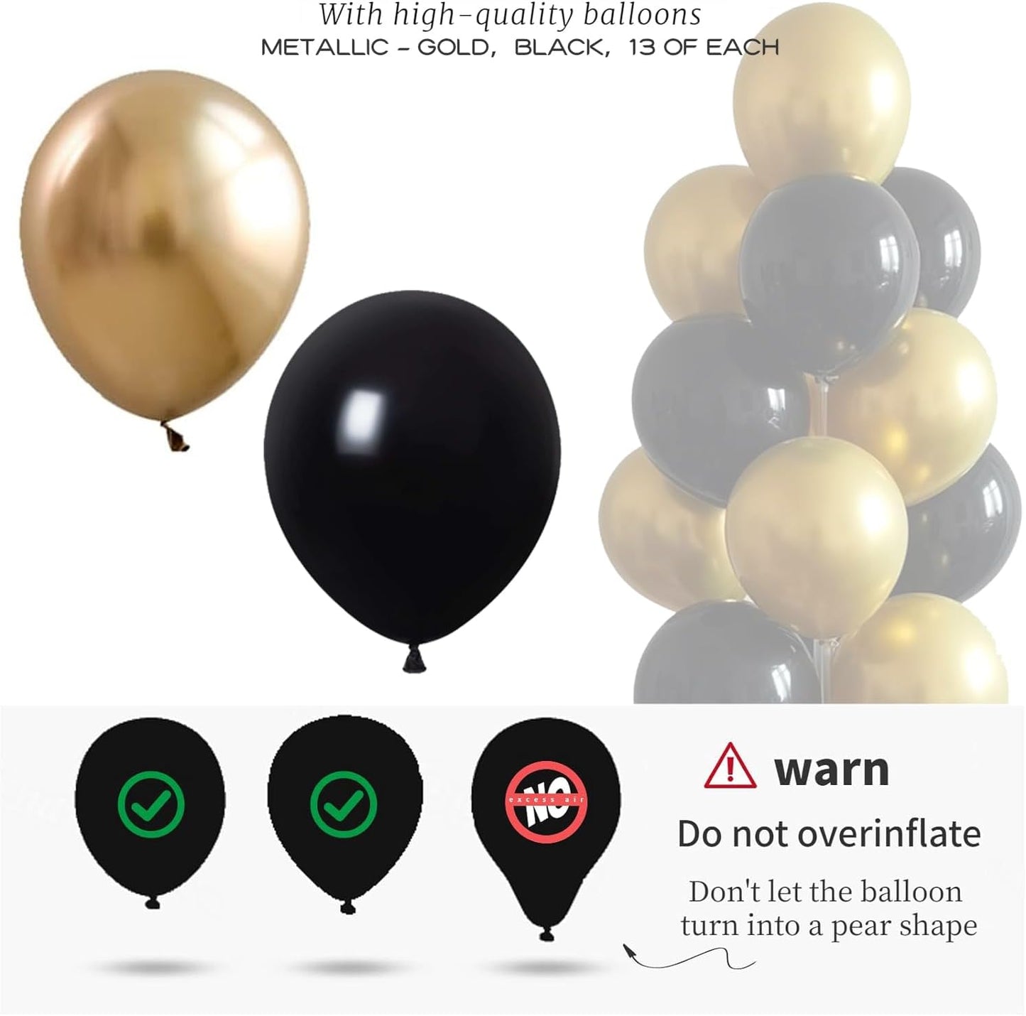 Balloon Column Kit for Floor- Balloon Stand kit set of 2, with Black&Gold Metallic Chrome balloon, Base&Pole,Tower Backdrop Decoration for Wedding, Baby Shower, Birthday Party, or Bachelorette