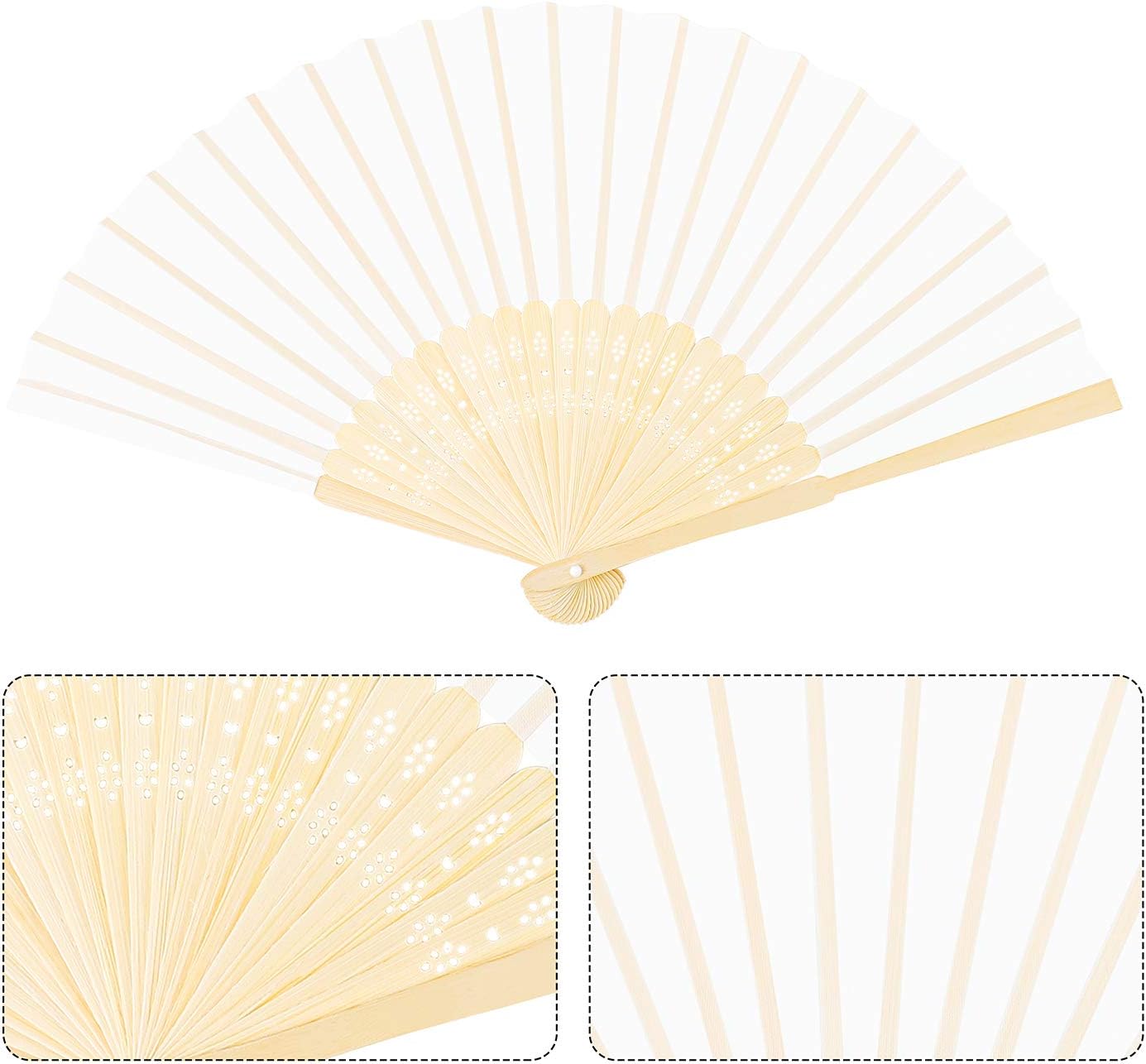 URATOT 24 Pieces White Folding Fans Silk Bamboo Folding Fans Handheld Fan for Wedding, Party Decoration