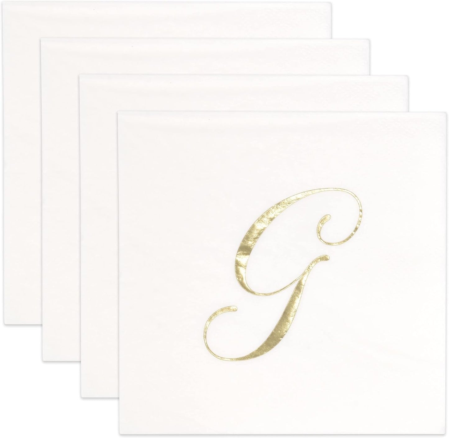 Gift Boutique 100 Gold Monogram Cocktail Napkins Letter G Disposable Paper Pack Elegant Metallic Golden Foil Hand Napkin for Powder Room Wedding Holiday Birthday Party Baby Shower Decorative Towels