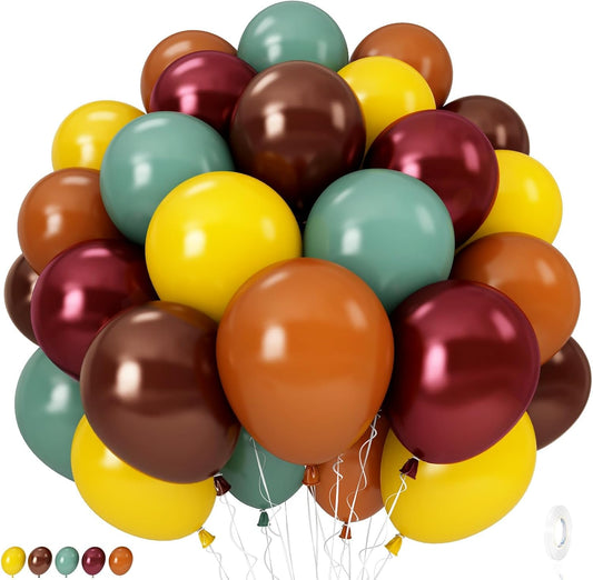 Fall Color Balloons, Burnt Orange Terracotta Mustard Yellow Burgundy Sage Green Coffee Brown Autumn Balloon for Thanksgiving Harvest Fall Baby Shower Festival Woodland Safari Birthday Party Decoration
