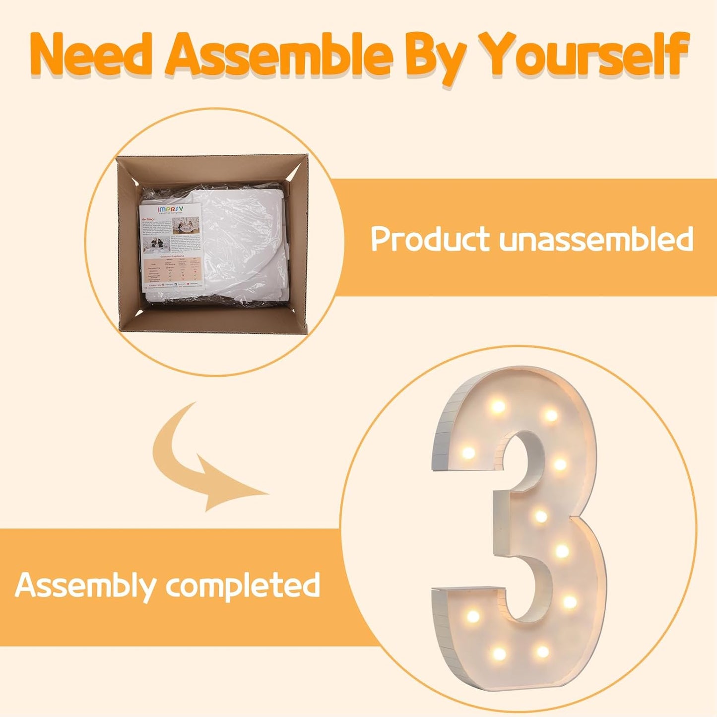 Marquee Numbers 4 Feet Tall Large Light Up Numbers 3th 13th 30th Three RexBirthday Decorations Girl Boy Big Yellow Light Outdoor Anniversary Decorations Balloon Arch Kit Party Backdrop 3