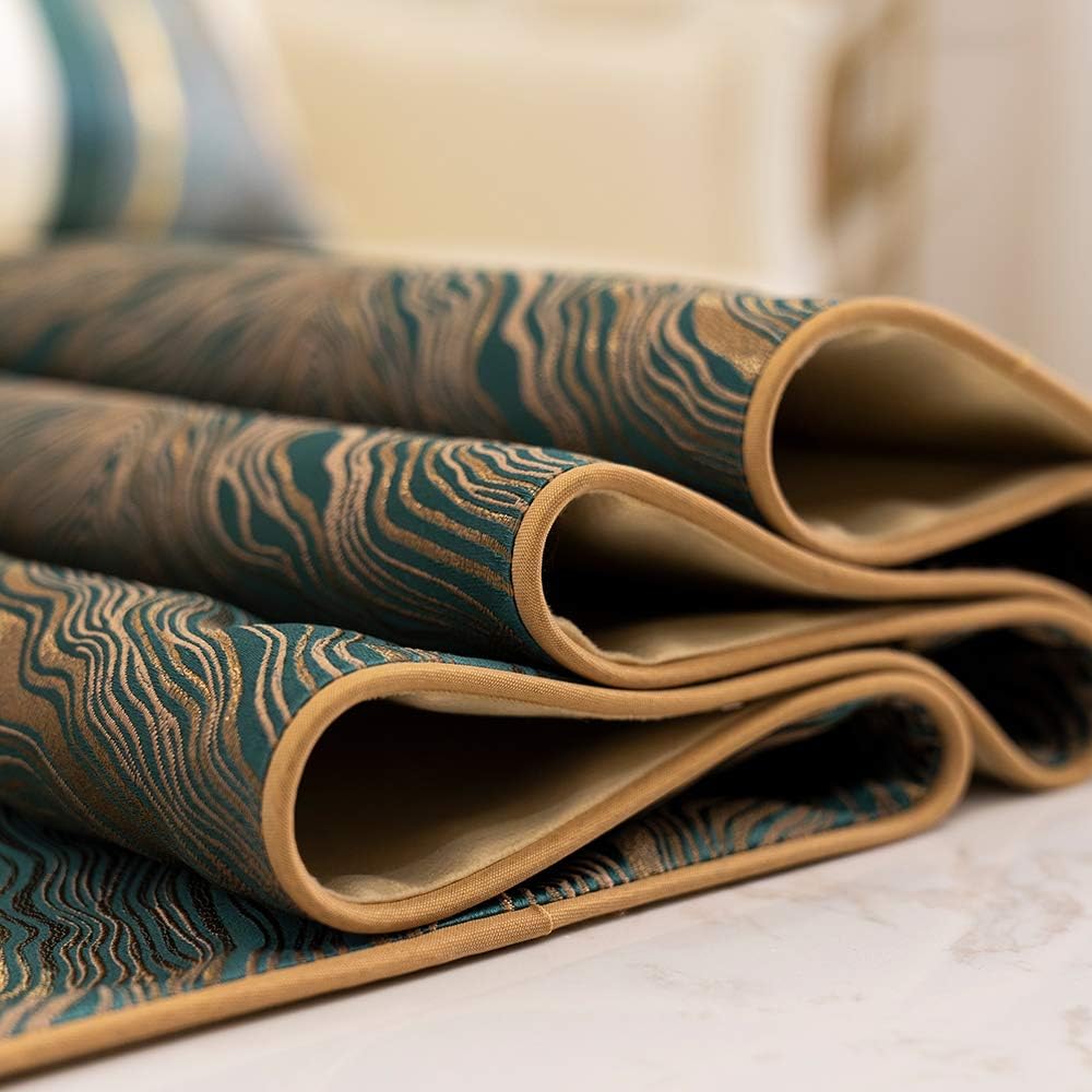 Avigers 12 x 78 Inch Decorative Luxury Abstract Striped Green Teal Table Runners with Tassels for Home Living Room Bedroom Art Decor Wedding