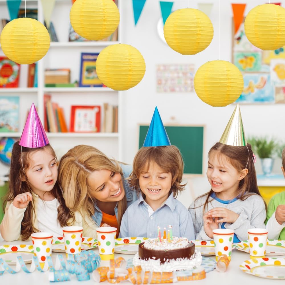 BEISHIDA 8-Inch Yellow Round Paper Lanterns Decorative Hanging Asia Chinese Japanese Paper Lanterns Lamp for Birthday Halloween Wedding Baby Bridal Shower Fall Home Decor Party Decoration（6 Packs）