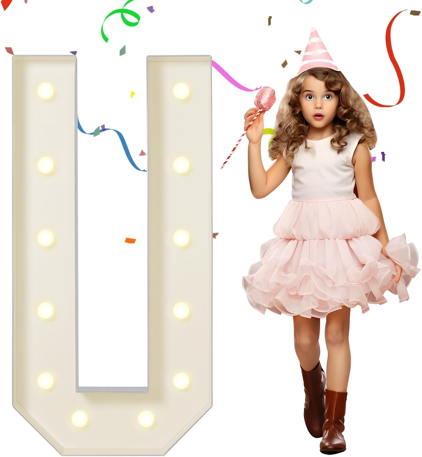 EUFONY Marquee Letters 4 Feet Tall, 4 FT Marquee Light Up Letters, Giant Light Up Letters 4FT for Birthday Party Baby Shower Gender Reveal Graduation Prom Decorations, Letter U with LED Lights DIY Kit